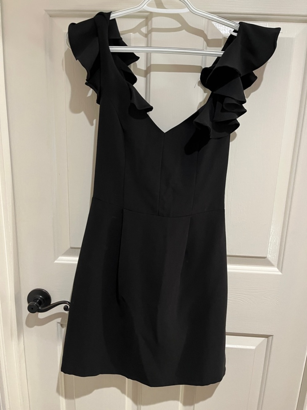 Sugarlips Black Ruffle-Shoulder Mini Dress with Cut-out back